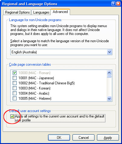Setting the Default Locale under Windows2000